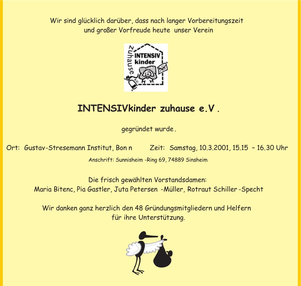 Geburtsanzeige INTENSIVkinder zuhause e.V.